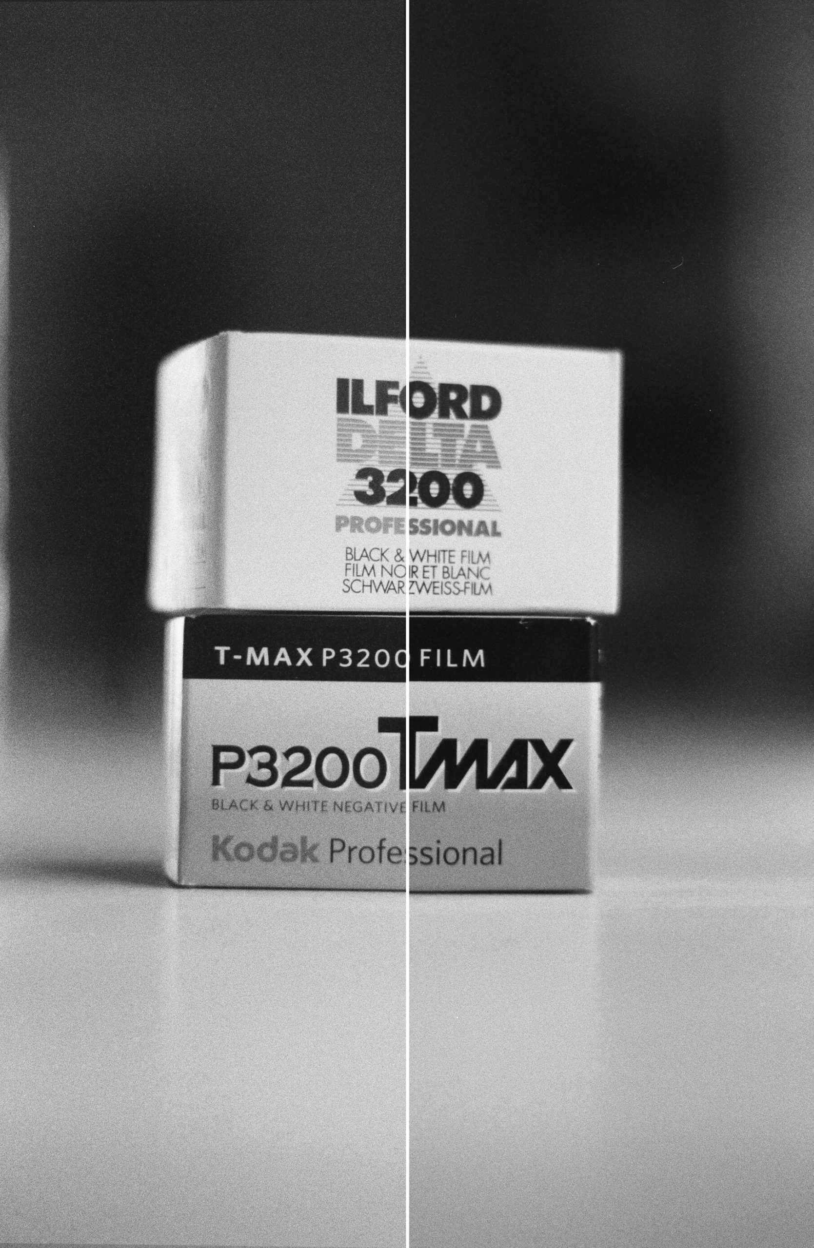 Delta 3200 vs T-MAX P3200 film boxes