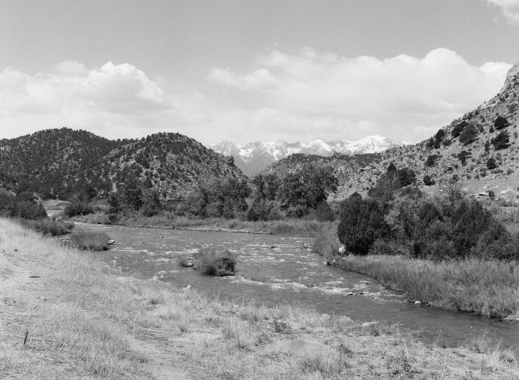 Arkansas River W of Texas Creek CO, US 50. Shot with Mamiya 645AFD, 90mm f/22 1/80sec. Developed & scanned by The Darkroom