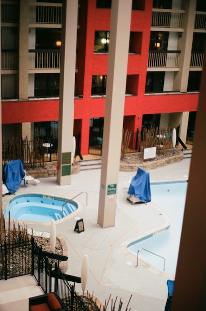 "Closed Covid Hotel Pool" Marriott Tarrytown, NY with canon ae-1, 50mm 1.8 lens, ektar 100 processed at TDR
