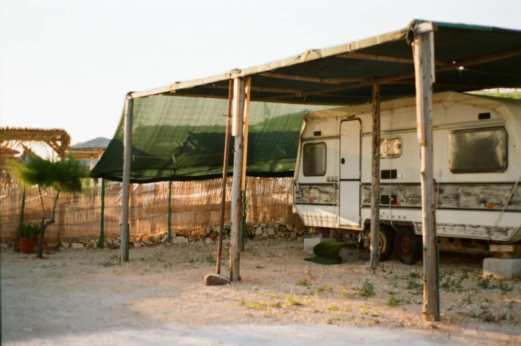 Old RV/Camper at Porta Roxa, Zakynthos, Greece.