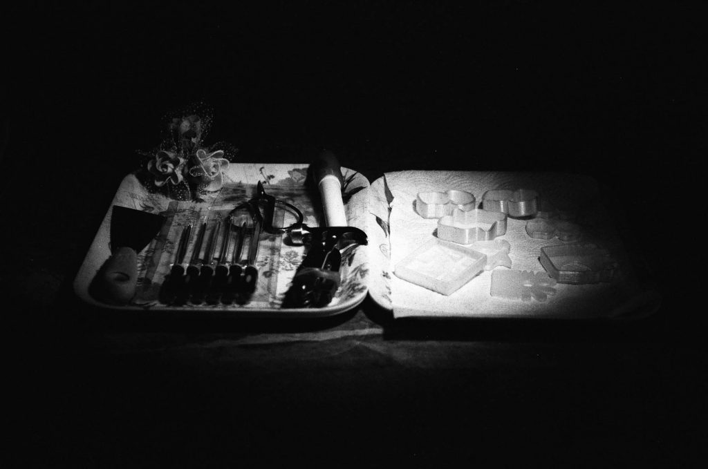 The Mold Maker's Table-Taken with Leica M3 + MS Optical Sonnatar 50mm F1.1 Lens @ f/4, 1/30 second. Lighting by 13 Watt LED in an adapter with a snoot. Incident Light measered by L308.