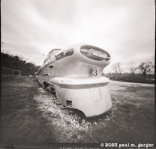 Rock Island Aerotrane. Reality So Subtle 6x6 pinhole camera, Ilford Pan F film and caffenol developer.