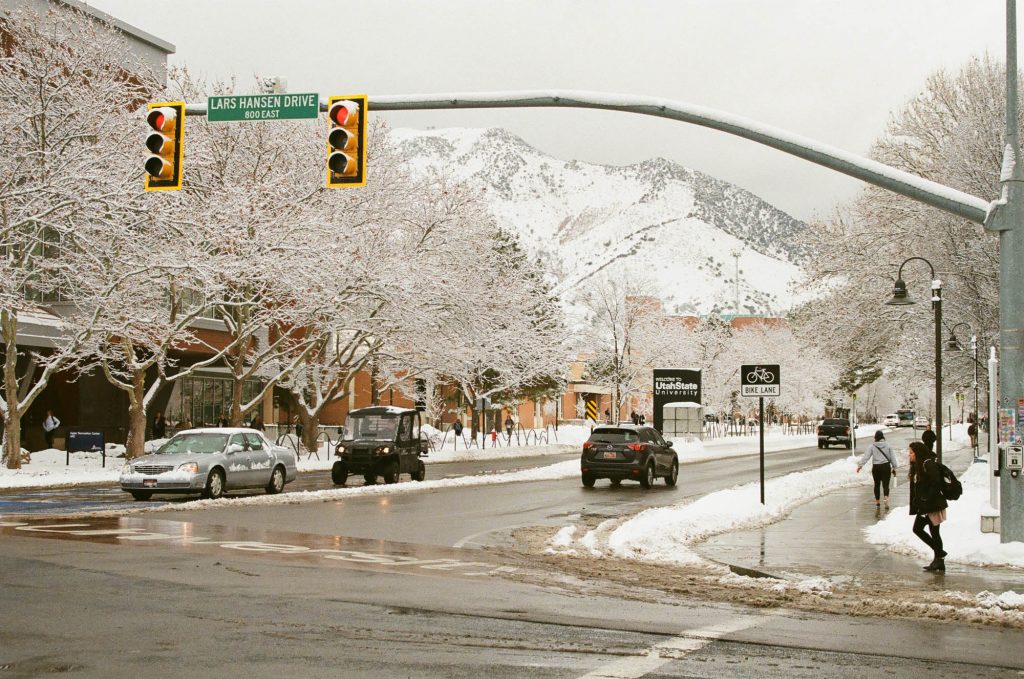Utah State University campus on a snowy January 2020 afternoon