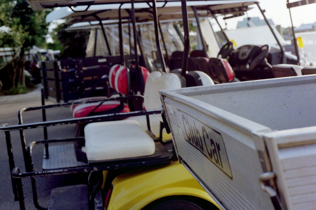 Golf Carts lined up on Bald Head Island